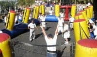 team playing human foosball for teambuilding activity